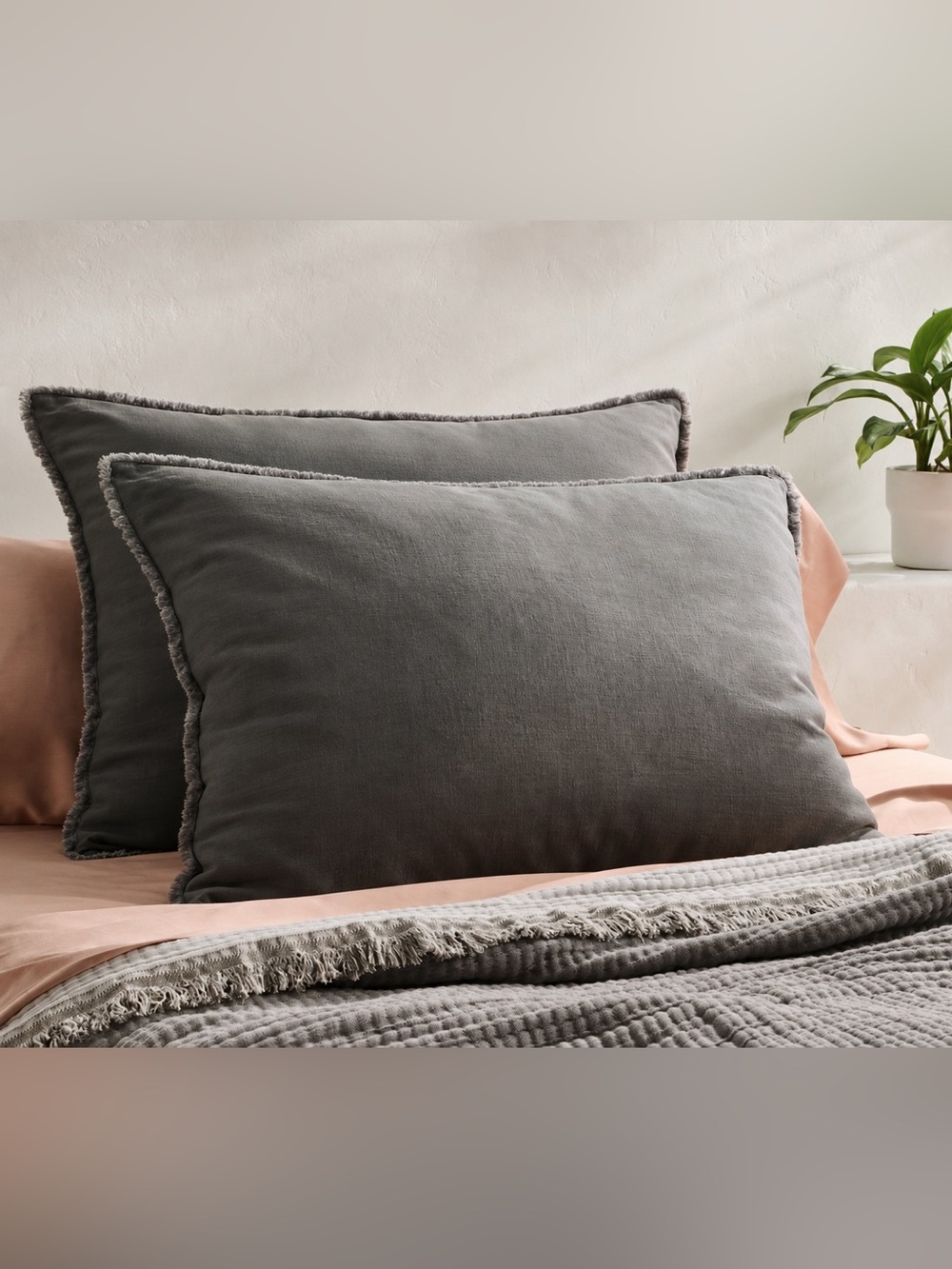 Casaluna King Euro Heavyweight Linen Blend Pillows Dark Gray Set of 2